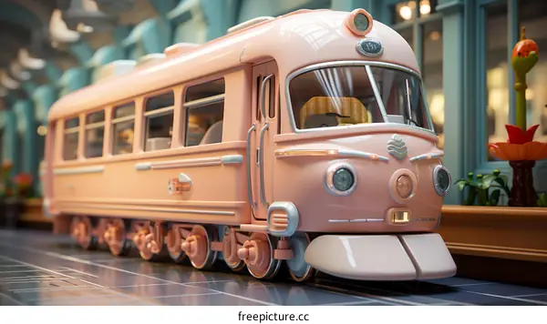 Pink Retro Train on City Street