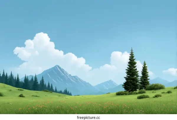 Mountain Meadow Landscape Illustration
