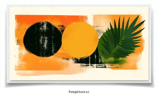 Abstract Geometric Shapes with Tropical Leaf Illustration