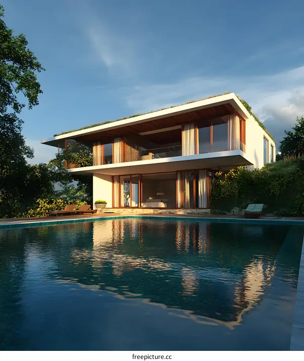 Modern House with Pool and Green Roof