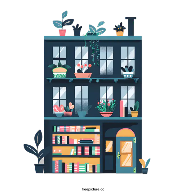 [Transparent Background PNG]Modern Style Bookstore Building Illustration