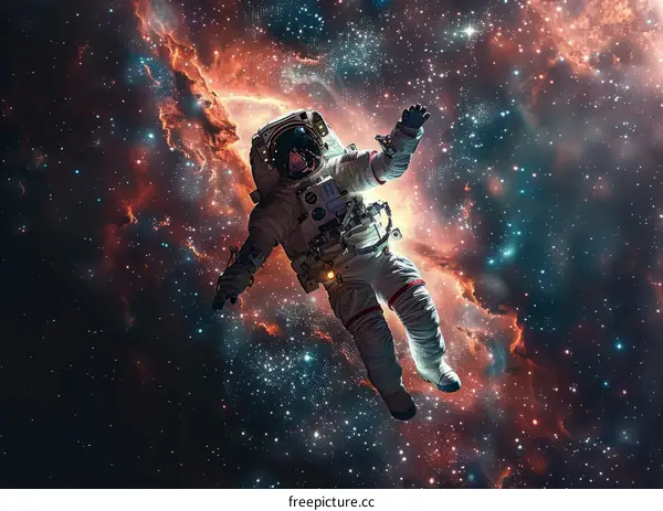 Astronaut in a spacesuit floating in the vastness of space
