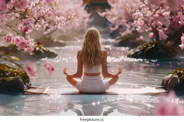 meditating woman in a beautiful garden