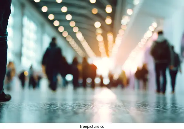 Blurred Crowd in a Modern Exhibition Hall
