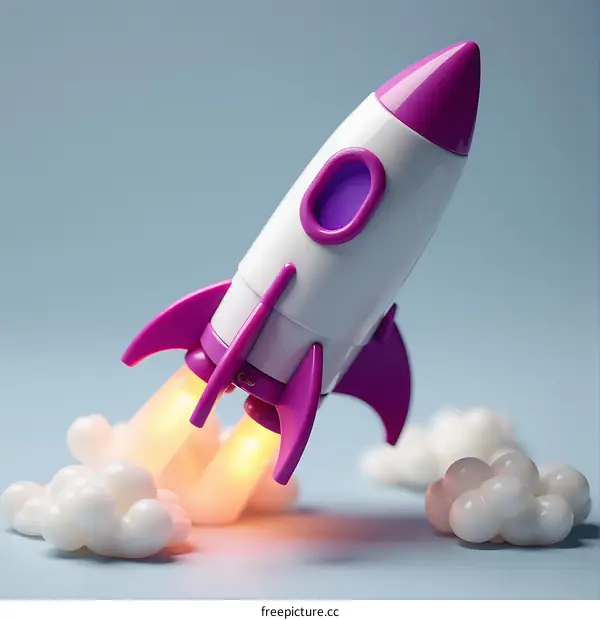 Purple Rocket Launching into the Sky