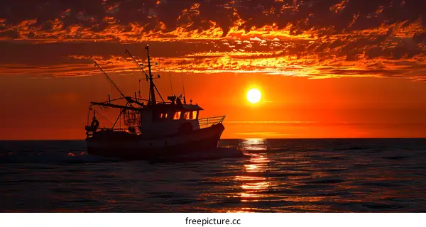 Fishing Boat Silhouette at Sunset