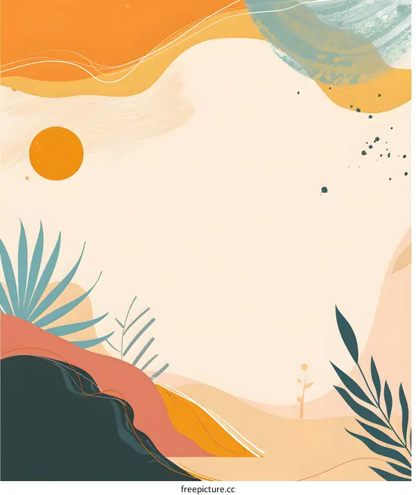 Abstract Minimalist Art Background with Sun and Plants