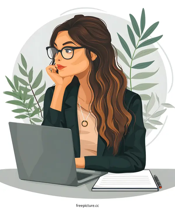 Thoughtful Woman Working from Home