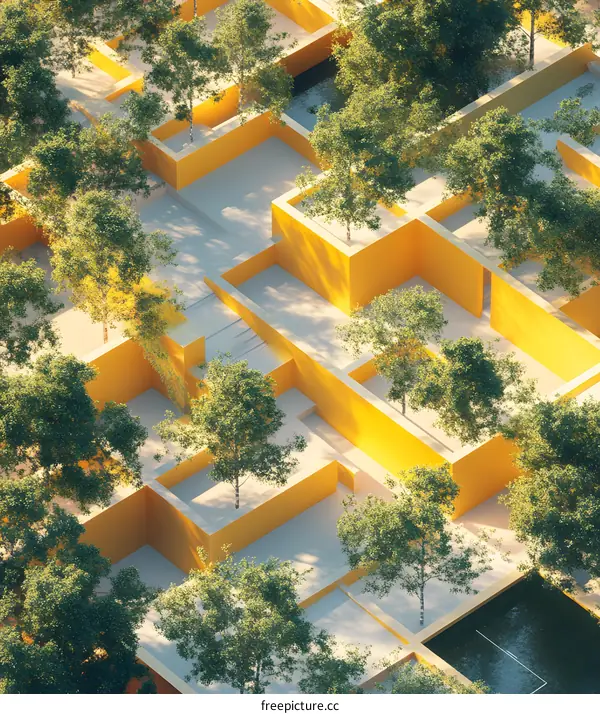 Abstract Yellow Labyrinth With Green Trees