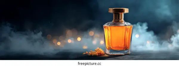 Luxury Perfume Bottle on Dark Background with Bokeh Lights