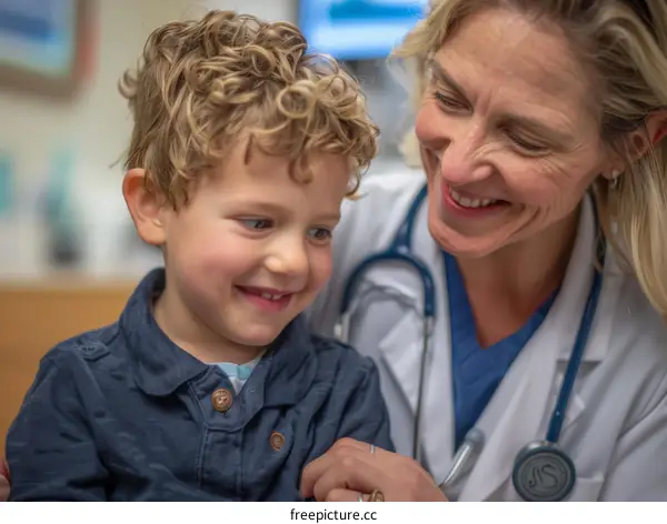 Pediatrician examining a young patient