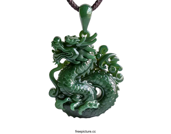 [Transparent Background PNG]Green Jade Dragon Pendant Necklace