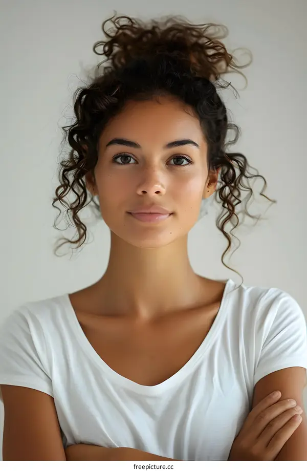 Portrait of Young Woman with Curly Hair