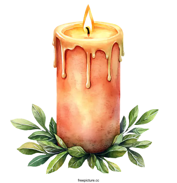 [Transparent Background PNG]Watercolor Illustration of a Decorative Candle