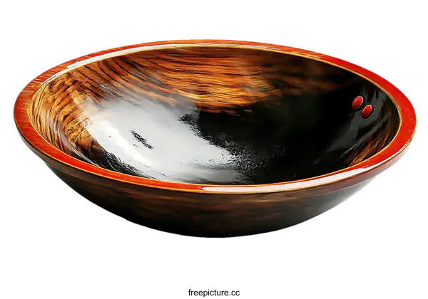 [Transparent Background PNG]Handcrafted Wooden Bowl with Red Rim