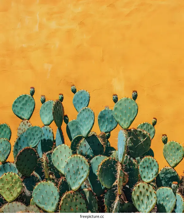 Green Cactus Plants Against Yellow Wall Background