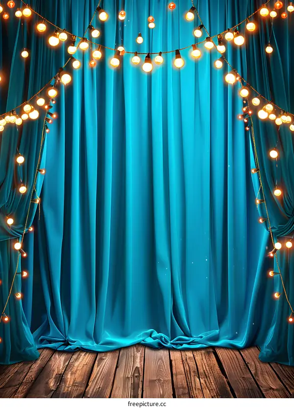 Blue Curtain Stage Background with Lights