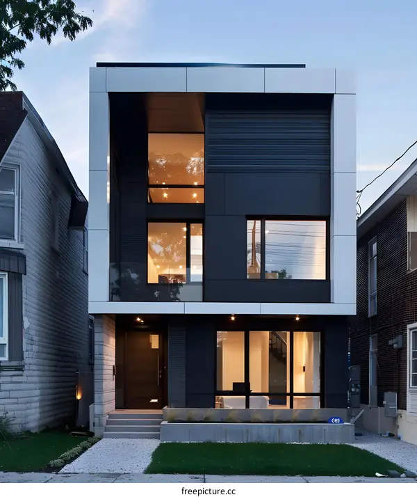 Modern Black and White House with Large Windows