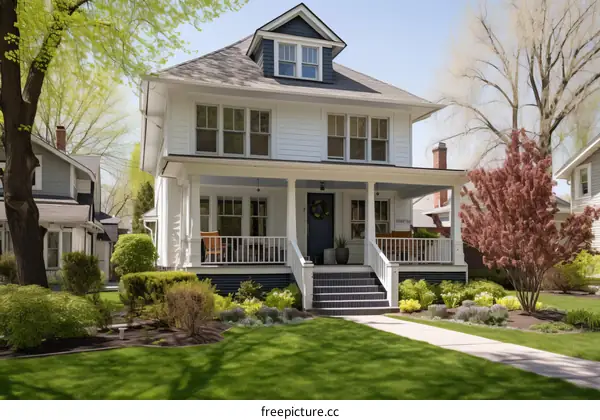 A beautiful craftsman-style house with a blue door