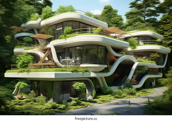 Futuristic Eco-friendly Green House in the Forest