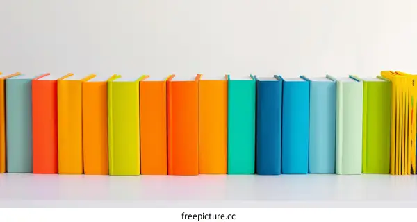 Colorful Books Arranged in a Rainbow Order