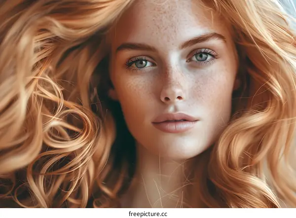 portrait of a beautiful woman with freckles and red hair
