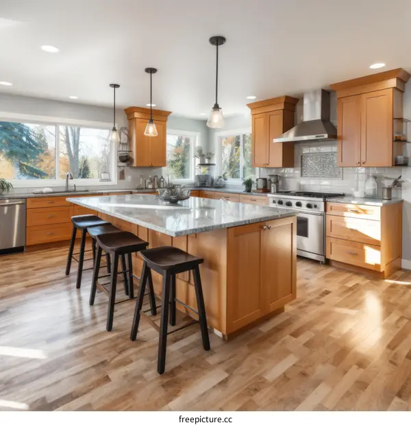 Modern Kitchen with Island and Hardwood Floors