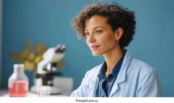 Female Scientist in Laboratory Focused on Research