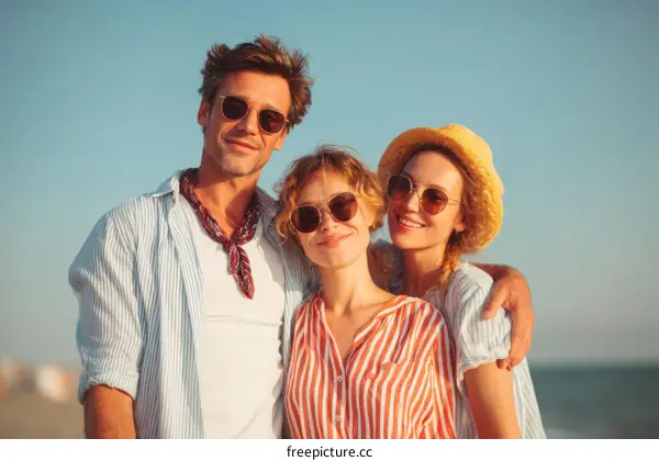 Three friends enjoying the beach