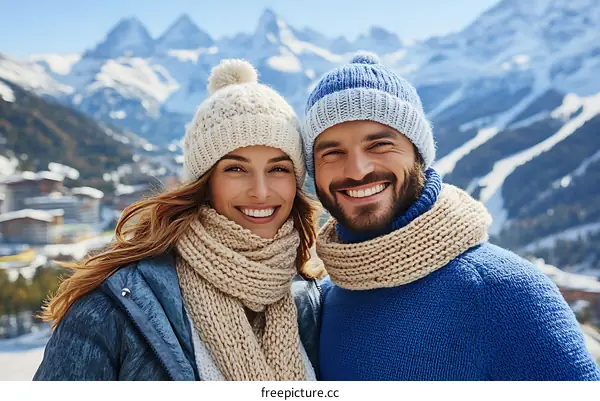 Couple enjoying a winter wonderland landscape