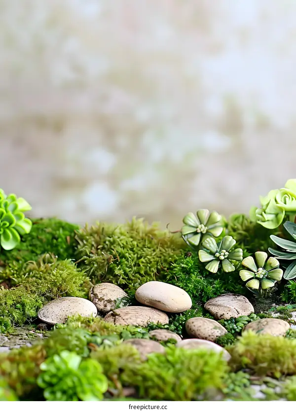 Green Moss and Rocks in a Natural Setting