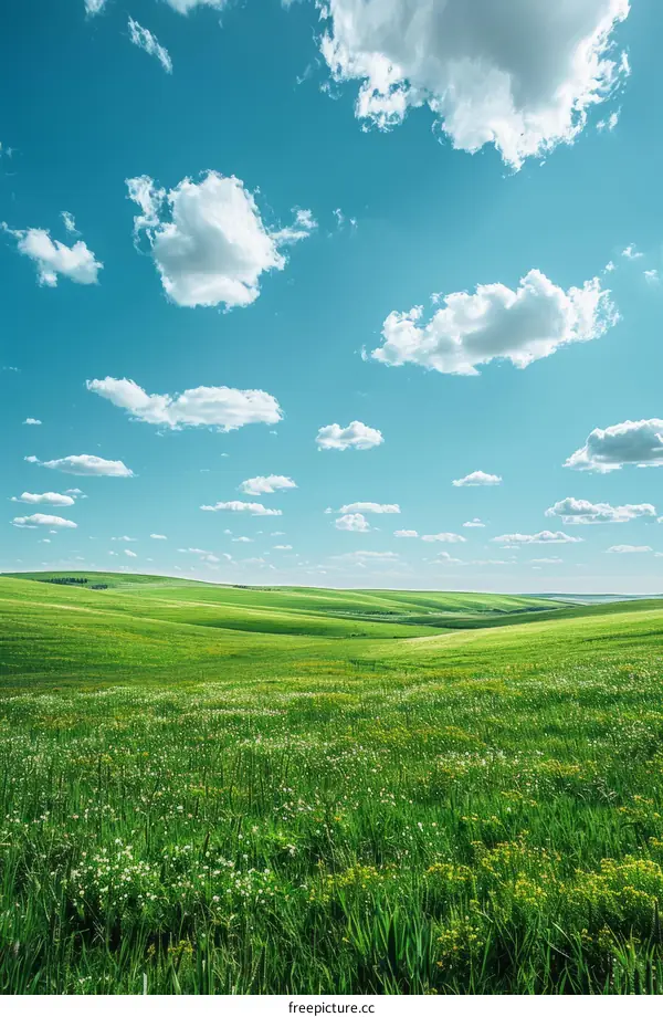 Panoramic Rolling Green Hills with Blue Sky