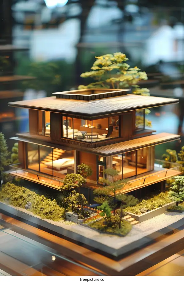 Architectural Model of Modern House with Garden