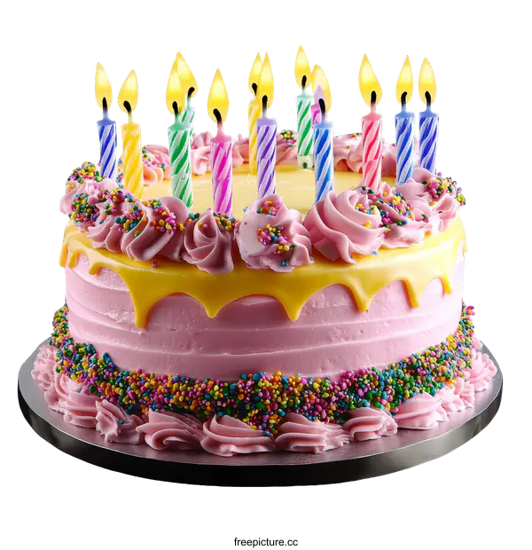 [Transparent Background PNG]Delicious Birthday Cake with Colorful Candles