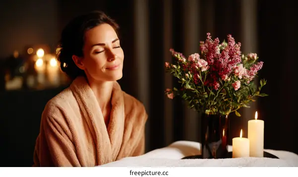 Relaxing Spa Moment with Flowers and Candles