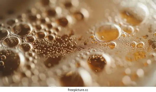 Golden Beer Bubbles Close-Up