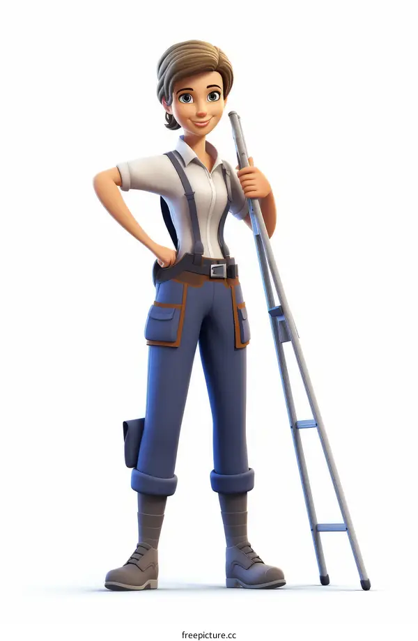 A female construction worker with a ladder