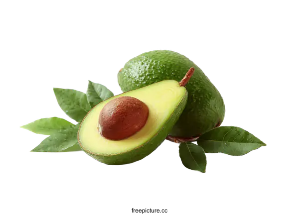 [Transparent Background PNG]Fresh Avocado Slices with Leaves