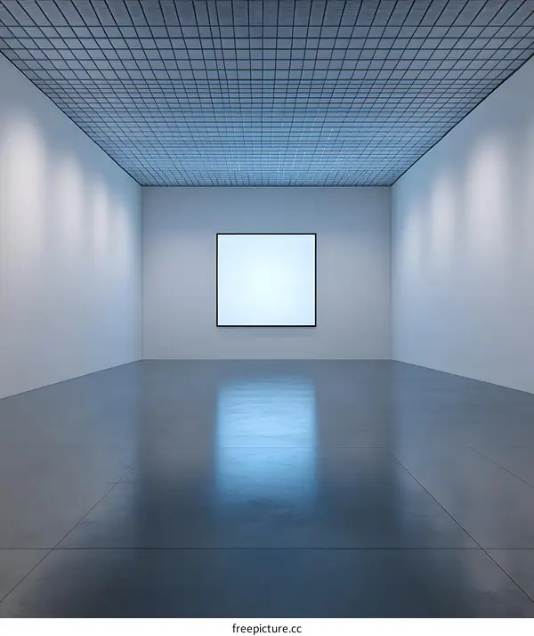 Empty Gallery Room With White Wall And Blank Canvas