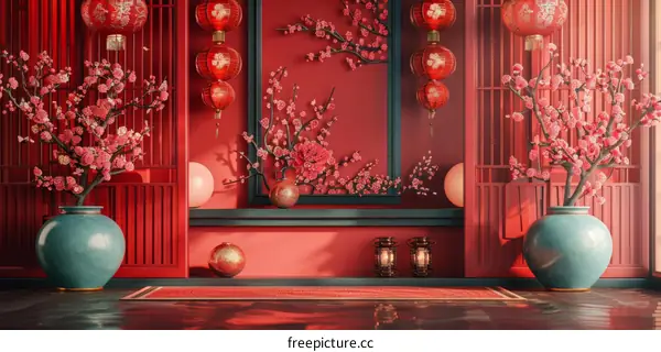 Chinese Style Room with Red Decor