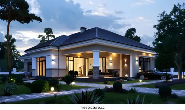 Modern House Design with Black Car and Landscaping