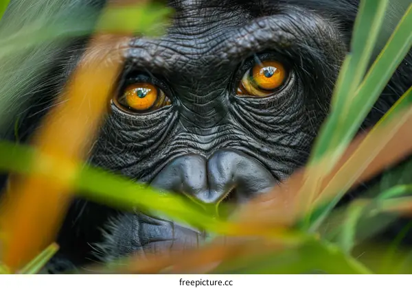 Wild Male Gorilla Gazing Through Dense Foliage