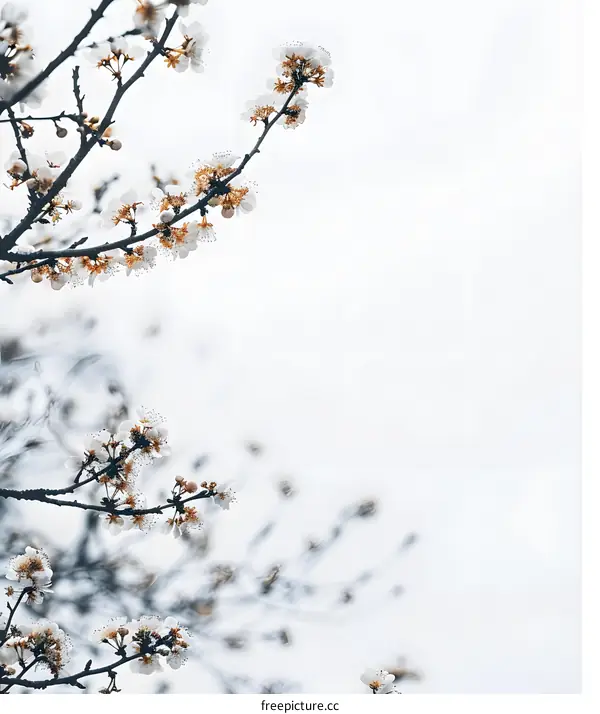 White Blossom Branch Against A Blue Sky