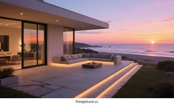 Modern Beachfront Villa with Cozy Outdoor Lounge Area