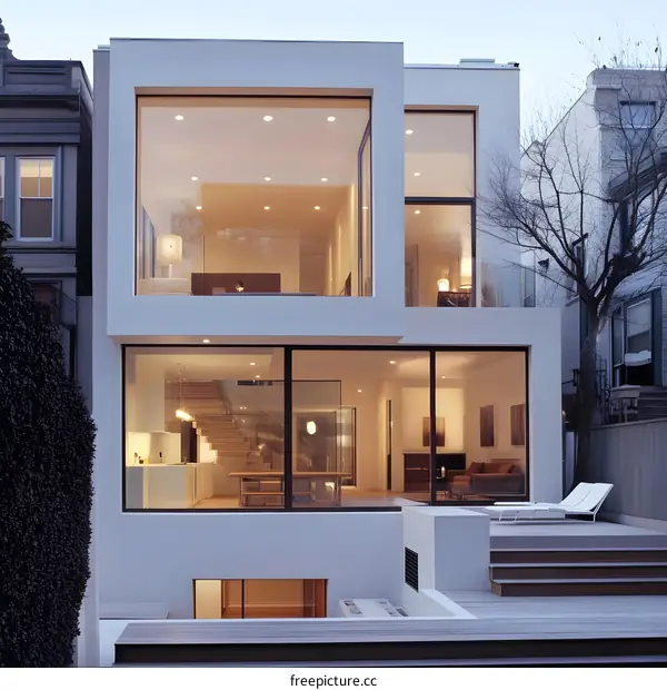 Modern House with Large Windows and a Wooden Deck