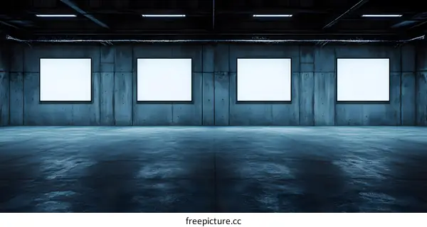 Blank White Billboards in a Concrete Room