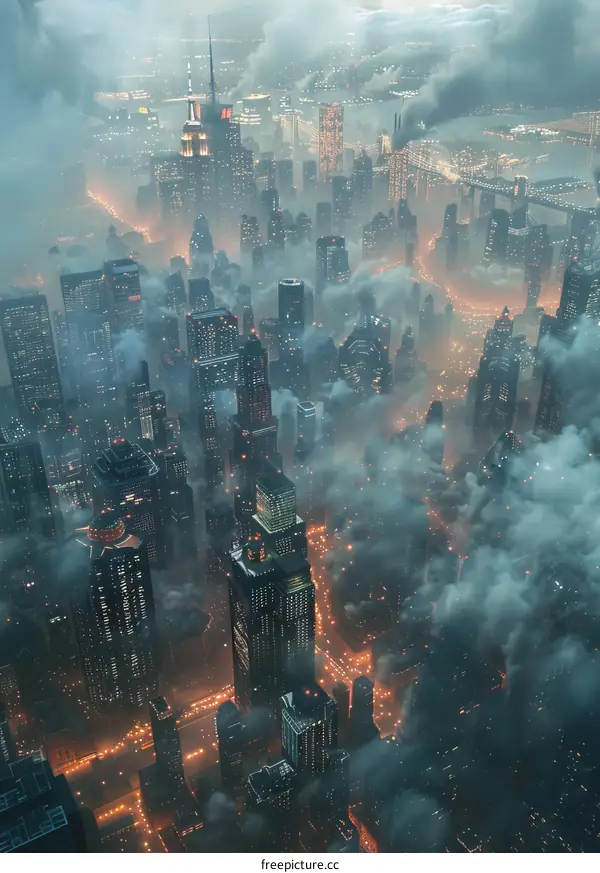 New York City Skyline over the Clouds at Night