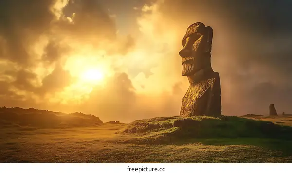 Easter Island Moai Statue at Sunset