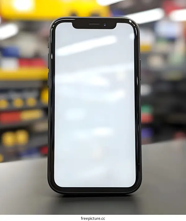 Black Smartphone with Blank Screen on Table