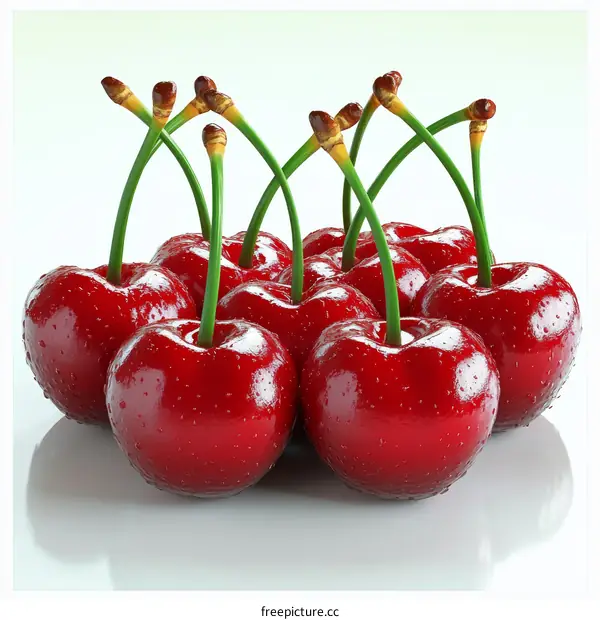 Close-up of a cluster of glistening cherries